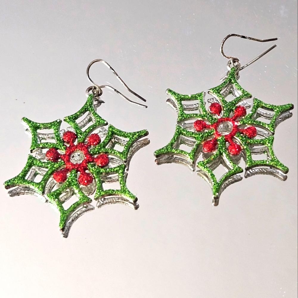 Glittering Retro Pointsetta Earrings-Holiday Sparkle
